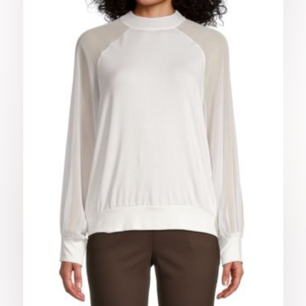 French Connection White Sheer Long Sleeve Blouse